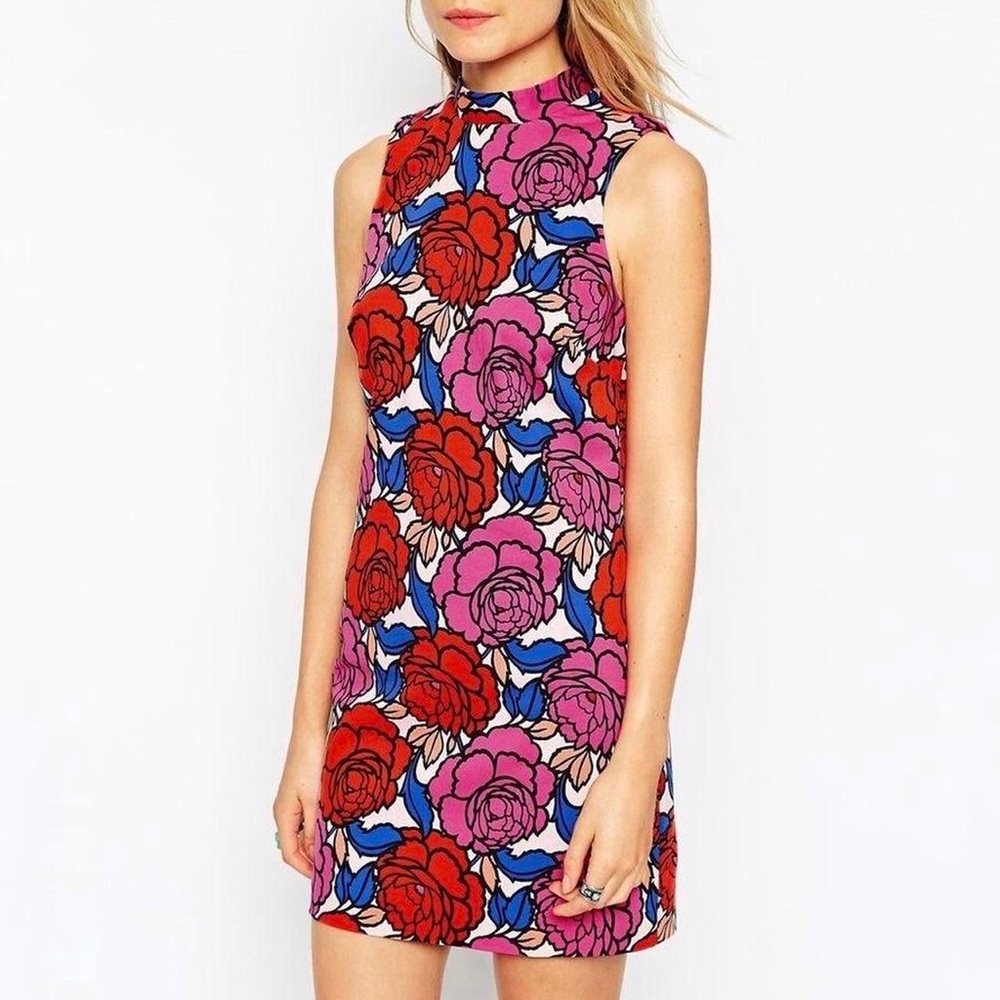 ASOS High Neck Shift Dress - Retro Floral Print (NWT, US 6)
